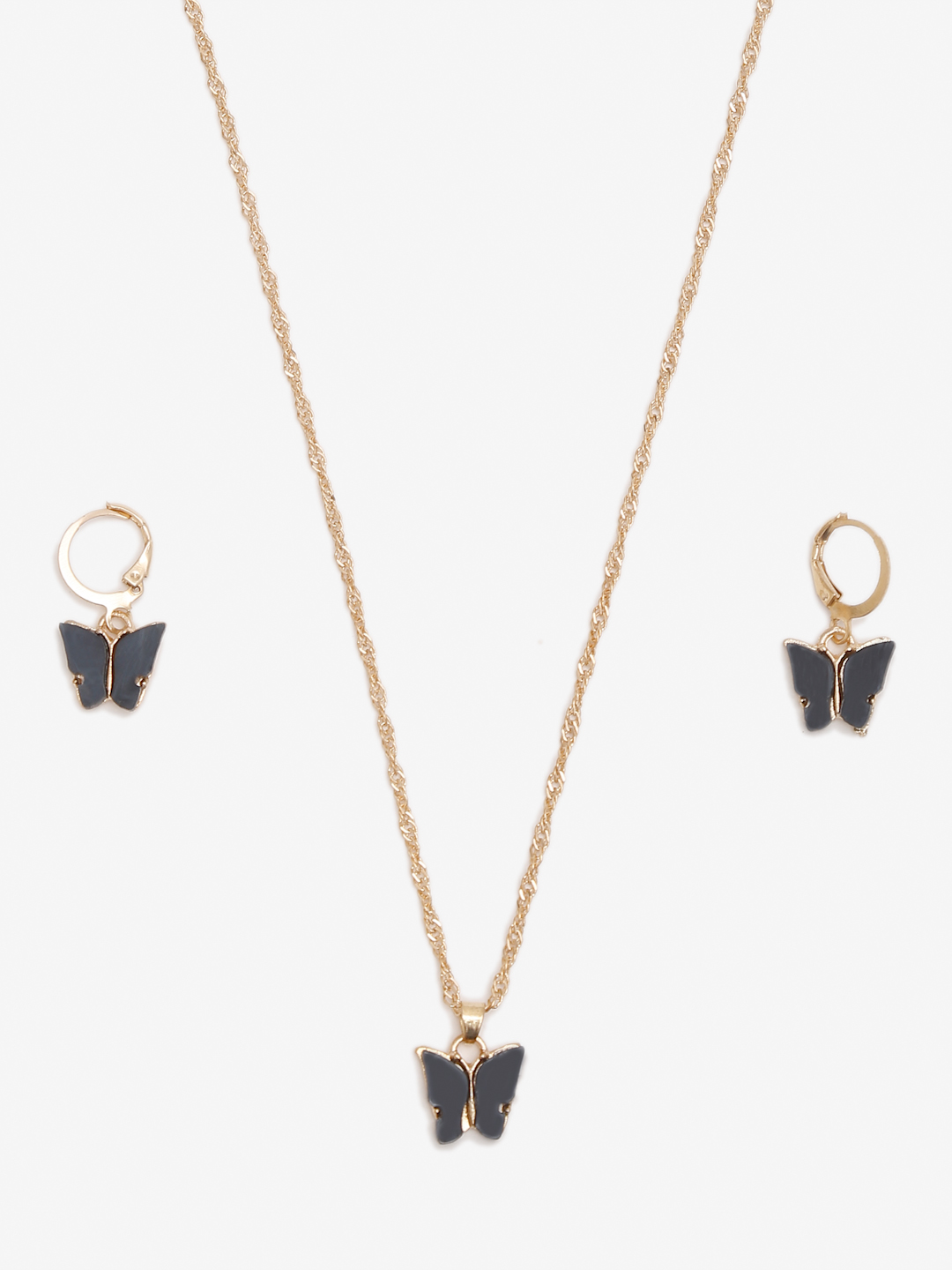 YouBella Grey-Toned & Gold-Plated Butterfly Shaped Necklace With Earrings